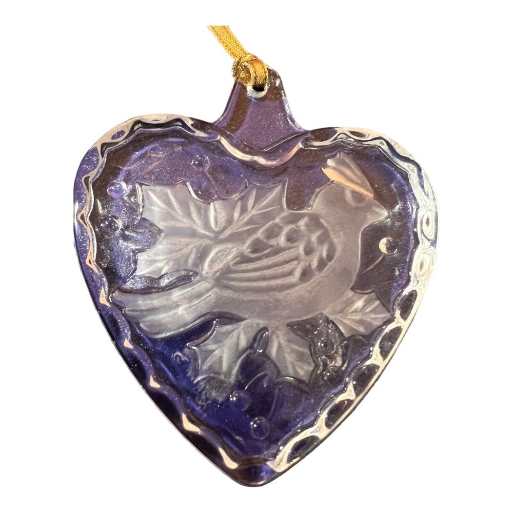 2 MIKASA Crystal Heart Shape Ornaments Relief Etched With Bells, Cardinal 3.5" - Picture 5 of 6